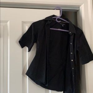 3/4 length sleeve black button down shirt